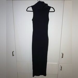 Tight Elegant Black Midi Cowl Neck Sleeveless Ribbed Dress in Perfect Condition